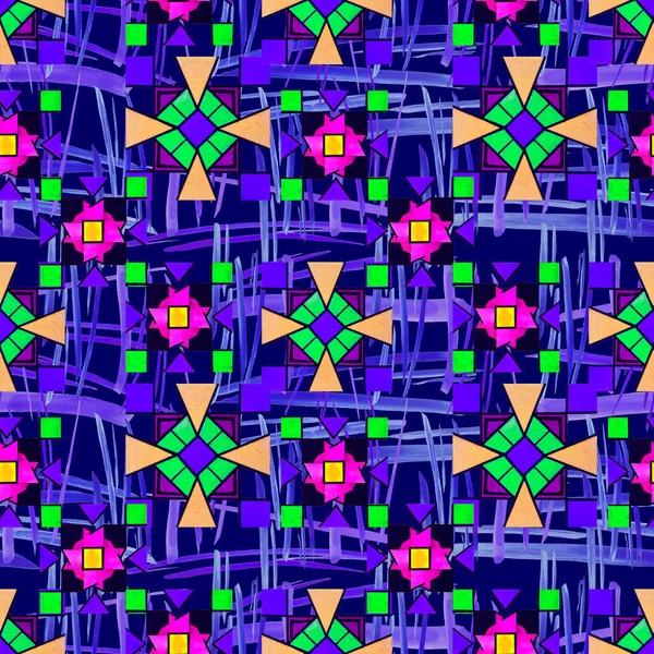 Abstraktní Kreativní Bezešvý Vzor Jasnými Geometrickými Prvky Mozaiková Barevná Textura — Stock fotografie