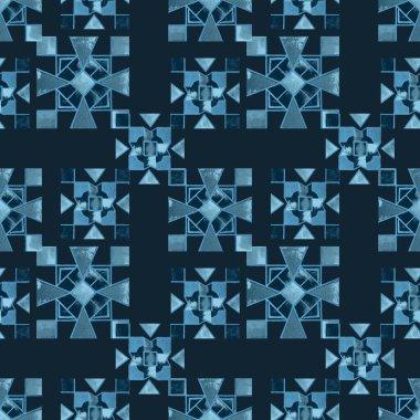 Parlak geometrik elementlere sahip soyut, kusursuz desen. Herhangi bir tasarım için mozaik monokrom dokusu. Çağdaş sanat. Moda tarzı.