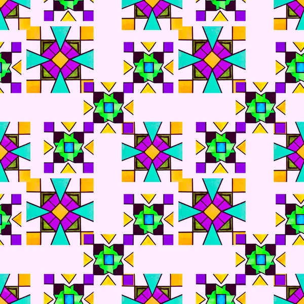 Abstract Creatief Naadloos Patroon Met Heldere Geometrische Elementen Mozaïek Kleurrijke — Stockfoto