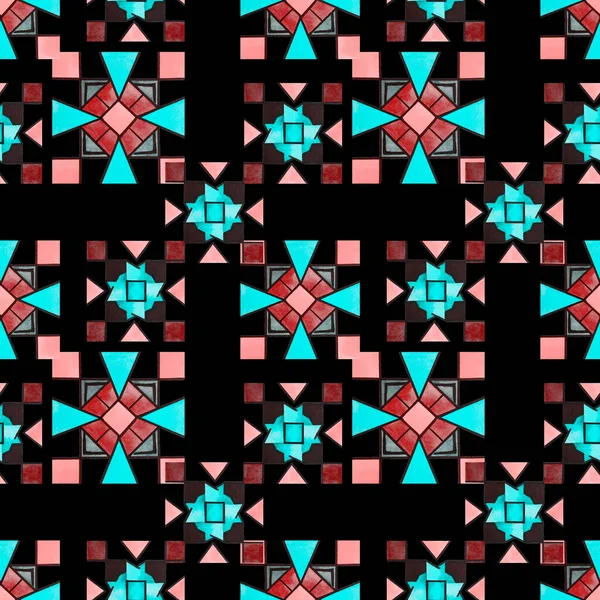 Abstrakcyjny Kreatywny Bezszwowy Wzór Jasnymi Elementami Geometrycznymi Czarno Mozaika Kolorowe — Zdjęcie stockowe