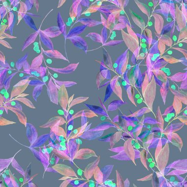 Zeytin dallı, dikişsiz suluboya desen. Herhangi bir amaç için parlak yaz ya da bahar baskısı. Klasik doğal model. Organik arkaplan.