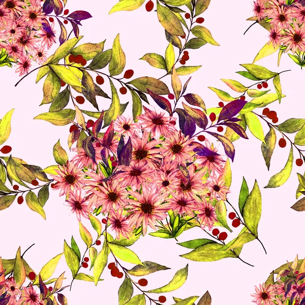 Patrón Floral Sin Costuras Con Hermosas Manzanillas Flor Ramas Olivo —  Fotos de Stock