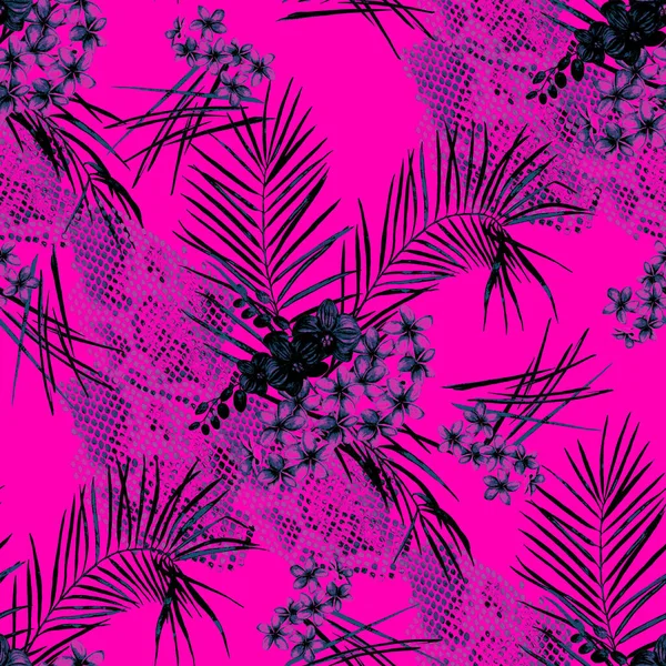Motif Floral Hawaïen Sans Couture Avec Des Feuilles Palmier Aquarelle — Photo