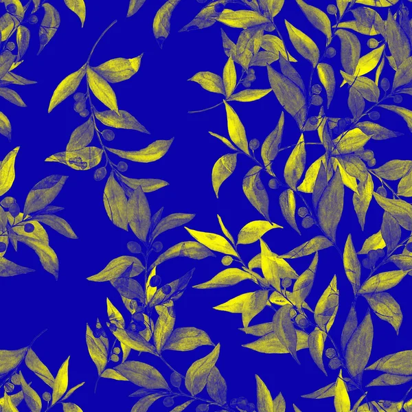 オリーブの枝で水彩シームレスパターン 明るい夏や春の印刷任意の目的のために ヴィンテージのナチュラルパターン 有機的背景 — ストック写真