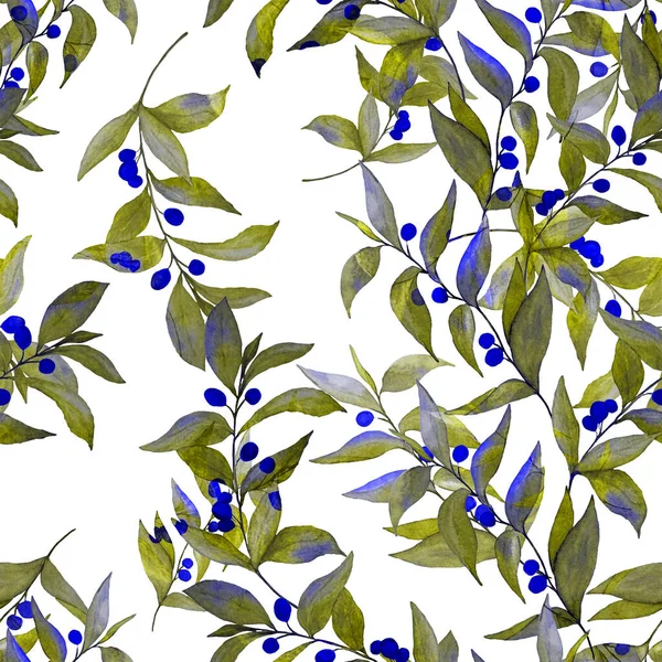 Watercolor Seamless Pattern Olive Branches Bright Summer Spring Print Any — Stock Photo, Image