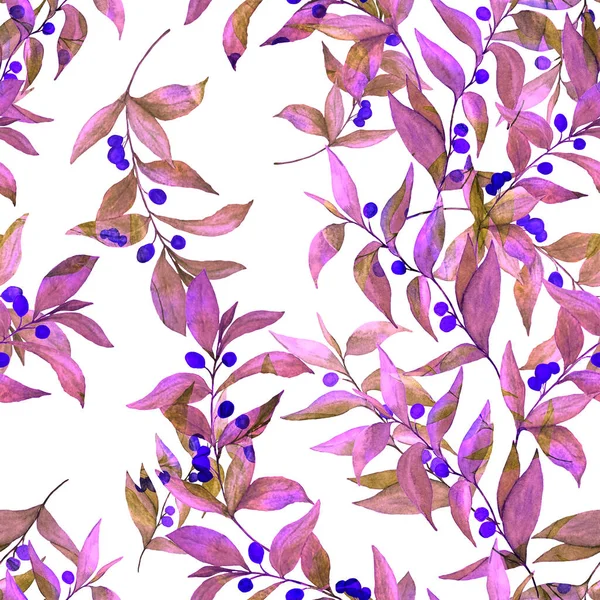 オリーブの枝で水彩シームレスパターン 明るい夏や春の印刷任意の目的のために ヴィンテージのナチュラルパターン 有機的背景 — ストック写真