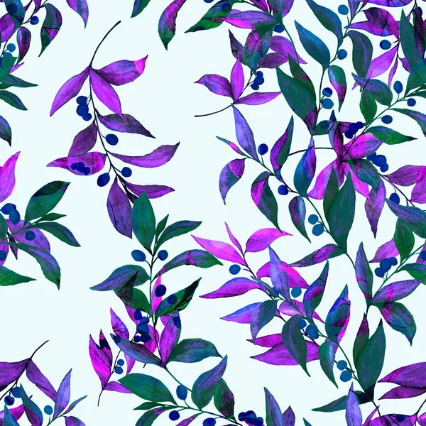 Watercolor Seamless Pattern Olive Branches Bright Summer Spring Print Any — Stock Photo, Image