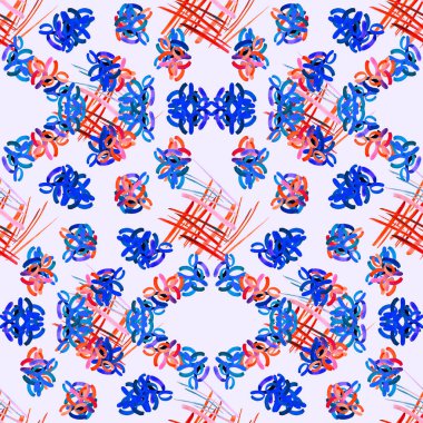 Beyazın üzerinde parlak ve soyut elementler olan yaratıcı, kusursuz bir desen. Her türlü tasarım için renkli bir doku. Suluboya soyut arkaplan. Çağdaş sanat. 