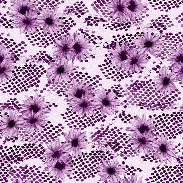 在蟒蛇的皮肤上 花朵般的无缝单色图案 开着美丽的迷迭香 水彩画 夏季自然质感 — 图库照片