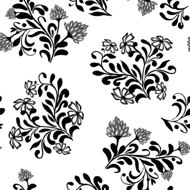 Suluboya çiçekleri ile soyut, dikişsiz desen. Yüzey tasarımı için güzel tek renkli baskı.