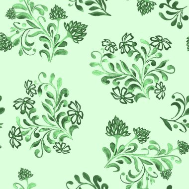 Suluboya çiçekleri ile soyut, dikişsiz desen. Yüzey tasarımı için güzel tek renkli baskı.