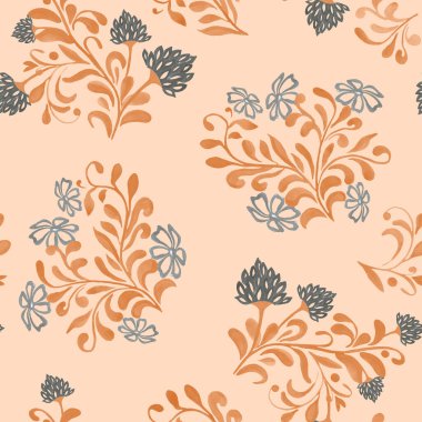 Suluboya çiçekleri ile soyut, dikişsiz desen. Tekstil ya da herhangi bir yüzey tasarımı için güzel bir kırsal baskı.