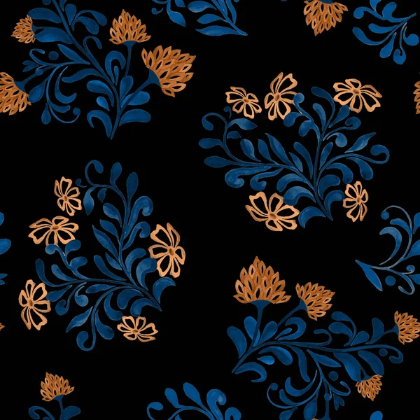 Абстрактный Цветочный Бесшовный Узор Акварельными Цветами Черном Красивая Деревенская Печать — стоковое фото