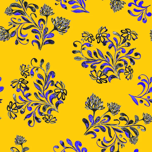 Абстрактный Цветочный Узор Акварельными Контурными Цветами Красивая Деревенская Печать Текстиля — стоковое фото