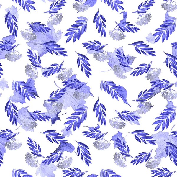 Aquarel Naadloos Monochroom Patroon Met Rowan Tak Vallende Bladeren Mooie — Stockfoto