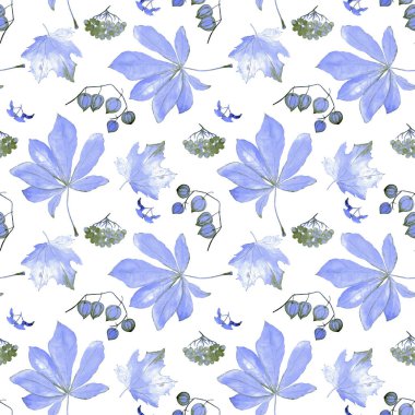 Sonbahar setiyle suluboya kusursuz desen. Akçaağaç. Rowan. Physalis. Kestane rengi. Her türlü tasarım için güzel bir sonbahar baskısı.