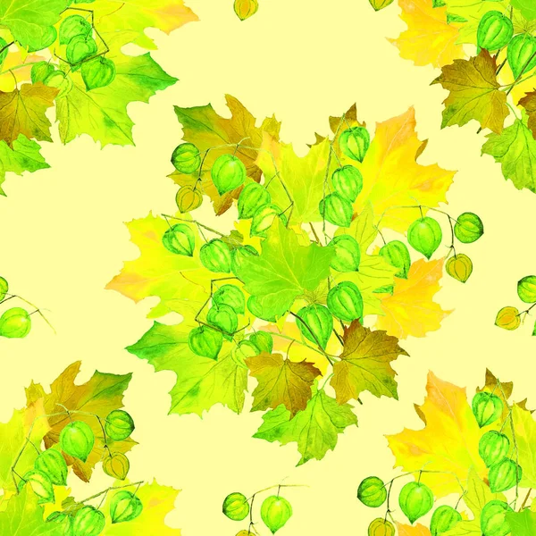 Бесшовный Узор Акварельным Осенним Букетом Клен Физически Естественная Осенняя Печать — стоковое фото