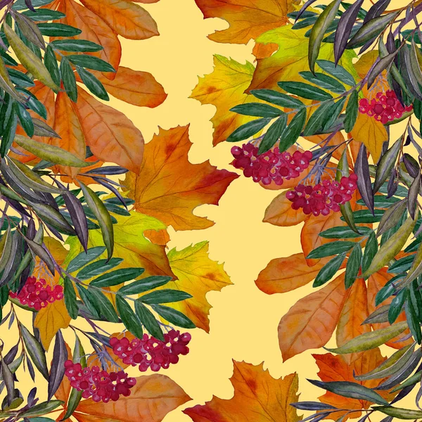 가랑잎과 노젓는 가지가 아름다운 무늬가 아름다운 자연의 가을인 쇄입니다 손으로 — 스톡 사진