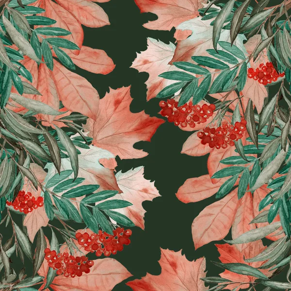 Gyönyörű Zökkenőmentes Minta Akvarell Őszi Levelek Evezős Ágak Gyönyörű Őszi — Stock Fotó