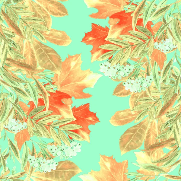 Piękny Bezszwowy Wzór Akwarelowymi Jesiennymi Liśćmi Gałęziami Łabędzia Piękny Naturalny — Zdjęcie stockowe