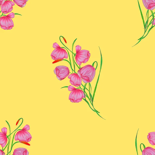 Padrão Sem Costura Floral Com Aquarela Flores Delicadas Bela Gravura — Fotografia de Stock