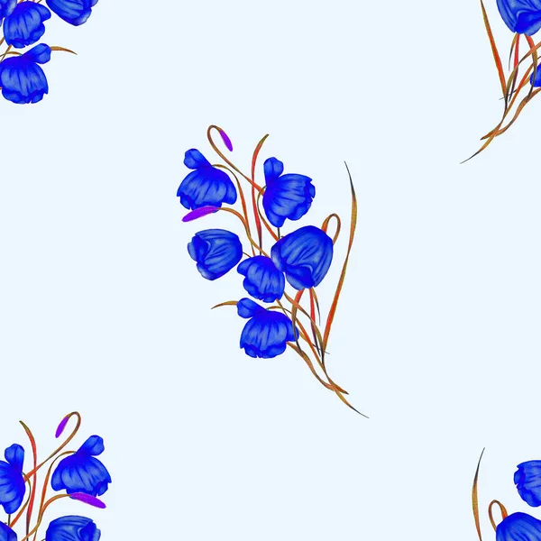 Çiçeksiz Desenli Suluboya Narin Çiçekler Güzel Bir Yaz Baskısı Renkli — Stok fotoğraf