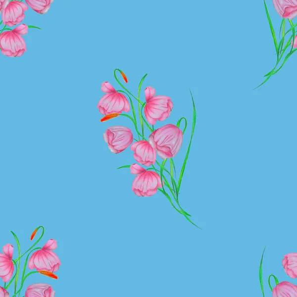Floral Απρόσκοπτη Μοτίβο Υδατογραφία Ευαίσθητα Λουλούδια Ωραία Καλοκαιρινή Εκτύπωση Πολύχρωμο — Φωτογραφία Αρχείου