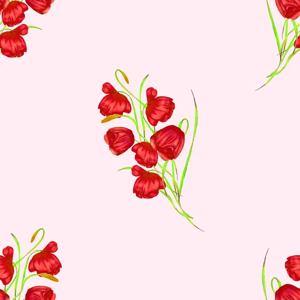 Floral Seamless Pattern Watercolor Delicate Flowers Beautiful Summer Print Colorful — Stock Photo, Image