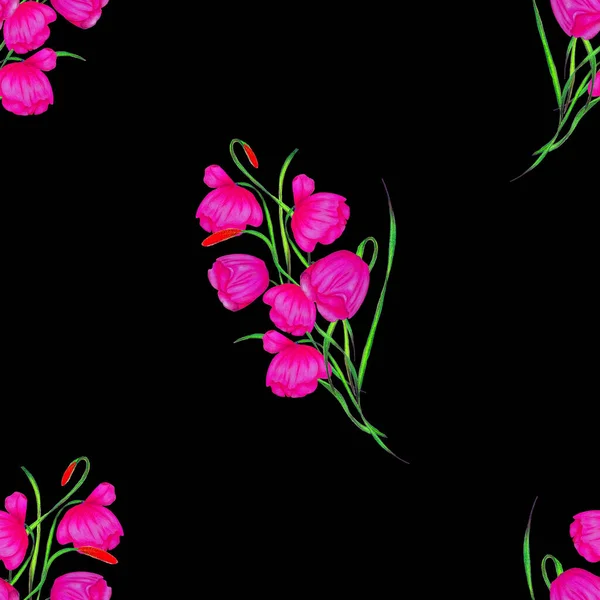 Цветочный Бесшовный Узор Акварельными Цветами Черном Прекрасная Летняя Печать Красочный — стоковое фото