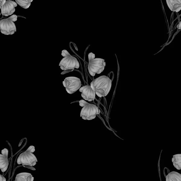 Floral Seamless Pattern Watercolor Flowers Beautiful Summer Print Monochrome Nature — Stock Photo, Image