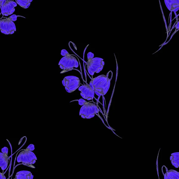 Çiçeksiz Desenli Suluboya Çiçekli Siyah Güzel Bir Yaz Baskısı Renkli — Stok fotoğraf