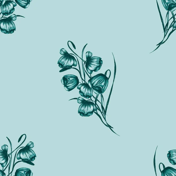 Virágos Zökkenőmentes Minta Akvarell Virágokkal Gyönyörű Nyári Nyomtatás Monokróm Természet — Stock Fotó