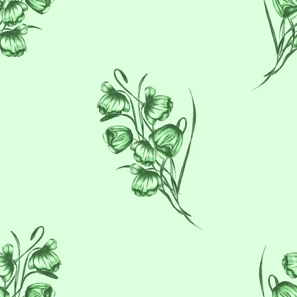 Virágos Zökkenőmentes Minta Akvarell Virágokkal Gyönyörű Nyári Nyomtatás Monokróm Természet — Stock Fotó