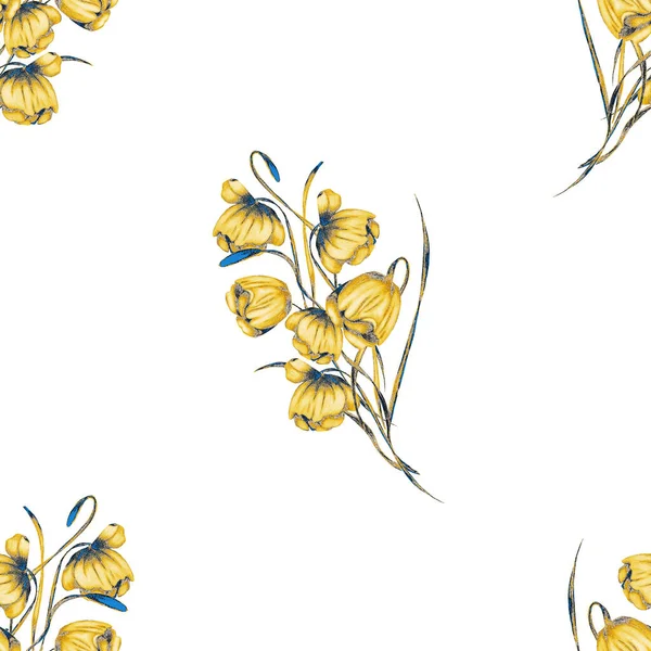 Floral Απρόσκοπτη Μοτίβο Λουλούδια Ακουαρέλα Ωραία Καλοκαιρινή Εκτύπωση Χρυσό Φόντο — Φωτογραφία Αρχείου
