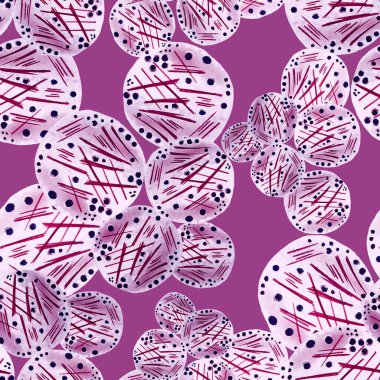 Soyut yuvarlak elementlerle, kusursuz, yaratıcı suluboya desen. Çağdaş sanat. Herhangi bir tasarım için renkli doku. 