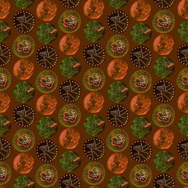 Soyut yuvarlak elementlerle, kusursuz, yaratıcı suluboya desen. Çağdaş sanat. Herhangi bir tasarım için renkli doku. 