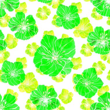 Suluboya şeklindeki çiçeklerle kusursuz bir desen. Çiçekli yaz baskısı. Çağdaş sanat.