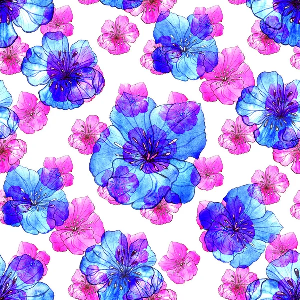 Beautiful seamless pattern with watercolor stylized flowers. Floral summer  print. Contemporary art.