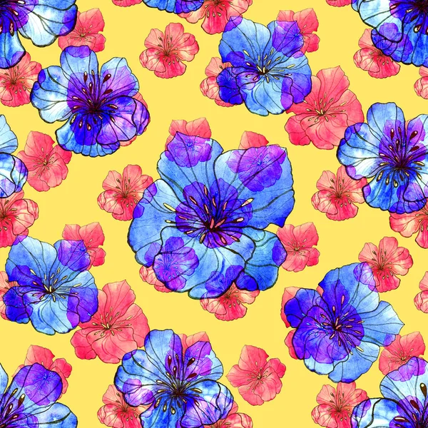Beautiful Seamless Pattern Watercolor Stylized Flowers Floral Summer Print Contemporary — Stock Photo, Image