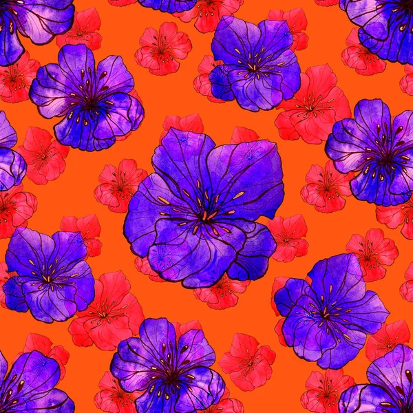 Beautiful seamless pattern with watercolor stylized flowers. Floral summer  print. Contemporary art.