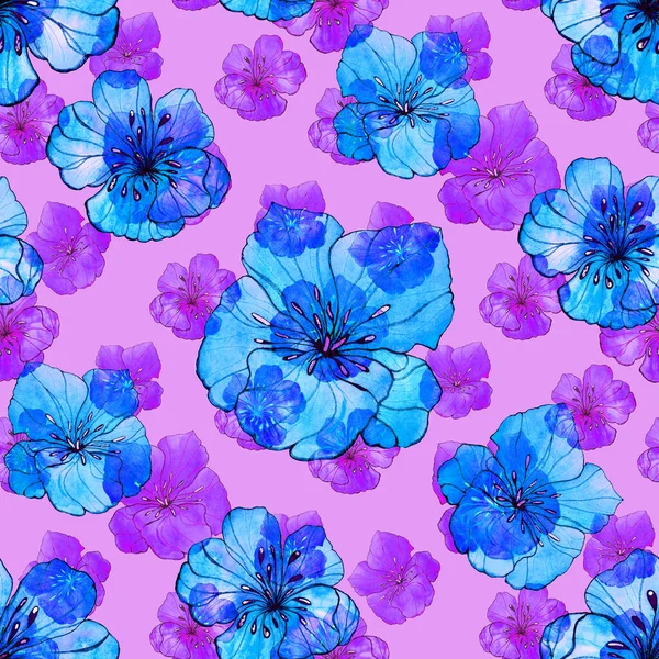 Beautiful seamless pattern with watercolor stylized flowers. Floral summer  print. Contemporary art.