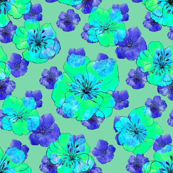 Beautiful Seamless Pattern Watercolor Stylized Flowers Floral Summer Print Contemporary — Stock Photo, Image