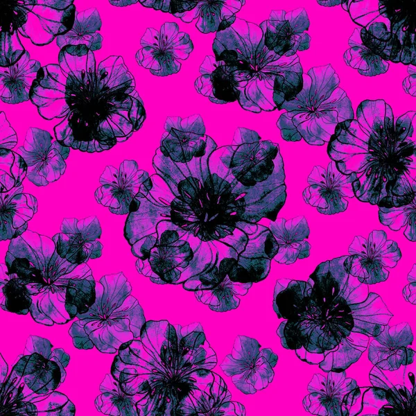 Бесшовный Узор Акварельными Стилизованными Цветами Цветочный Летний Отпечаток Современное Искусство — стоковое фото