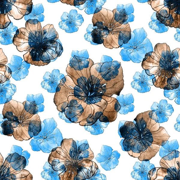 Hermoso Patrón Sin Costuras Con Flores Estilizadas Acuarela Estampado Floral — Foto de Stock