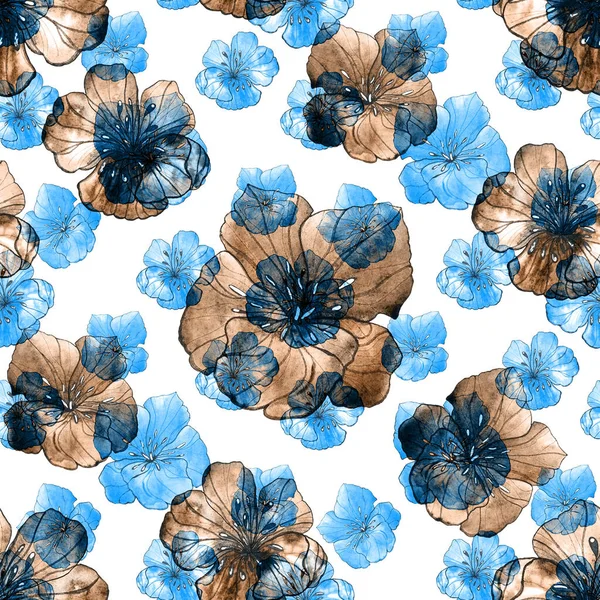 Beautiful seamless pattern with watercolor stylized flowers. Floral summer  print. Contemporary art.