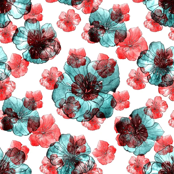 Beautiful seamless pattern with watercolor stylized flowers. Floral summer  print. Contemporary art.