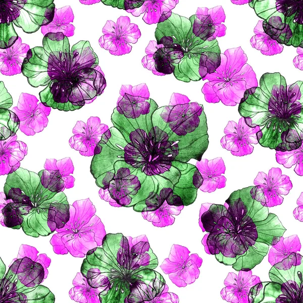 Beautiful seamless pattern with watercolor stylized flowers. Floral summer  print. Contemporary art.