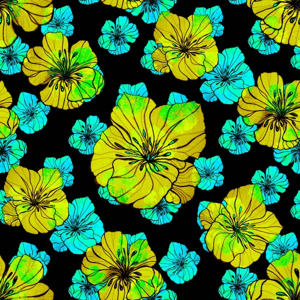 Güzel Pürüzsüz Desenli Sulu Boyalı Siyaha Şekil Verilmiş Çiçekler Çiçekli — Stok fotoğraf