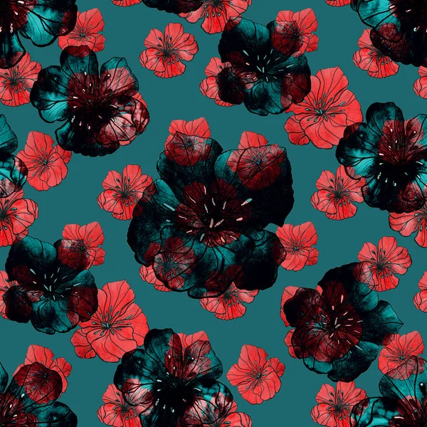Beautiful seamless pattern with watercolor stylized flowers. Floral summer  print. Contemporary art.