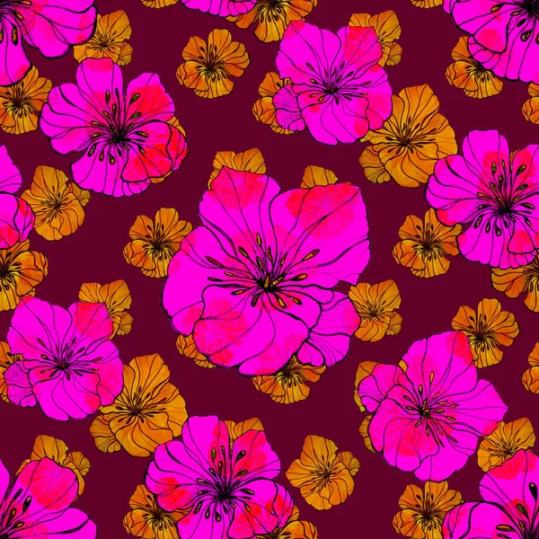 Belo Padrão Sem Costura Com Aquarela Flores Estilizadas Impressão Floral — Fotografia de Stock